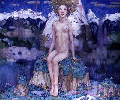 Kærlighed i Alperne, ca. 1920 (tempera på lærred) af Edward Reginald Frampton