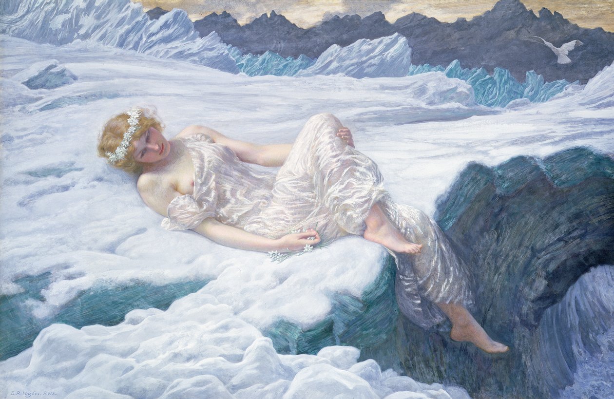 Heart of Snow, 1907 (wc og kropsfarve på papir) af Edward Robert Hughes