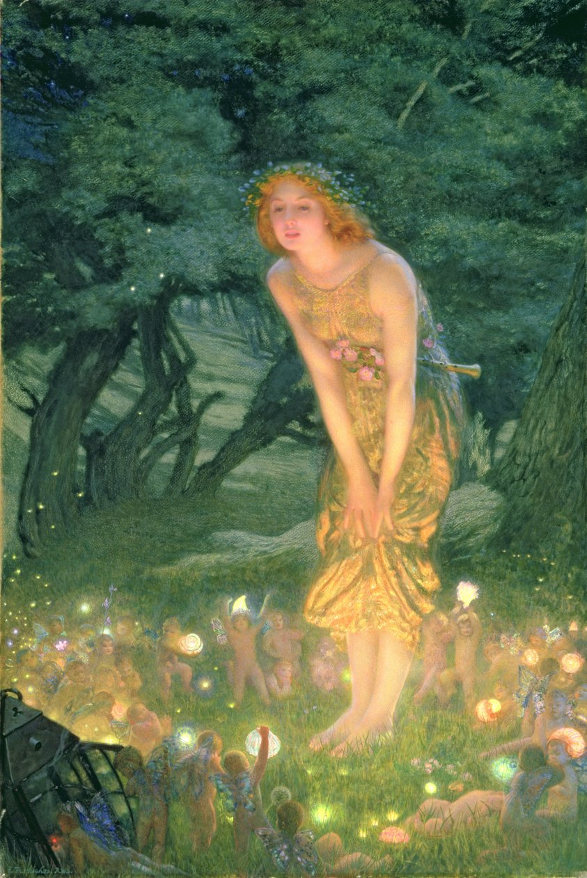 Midsommeraften (akvarel på papir) af Edward Robert Hughes