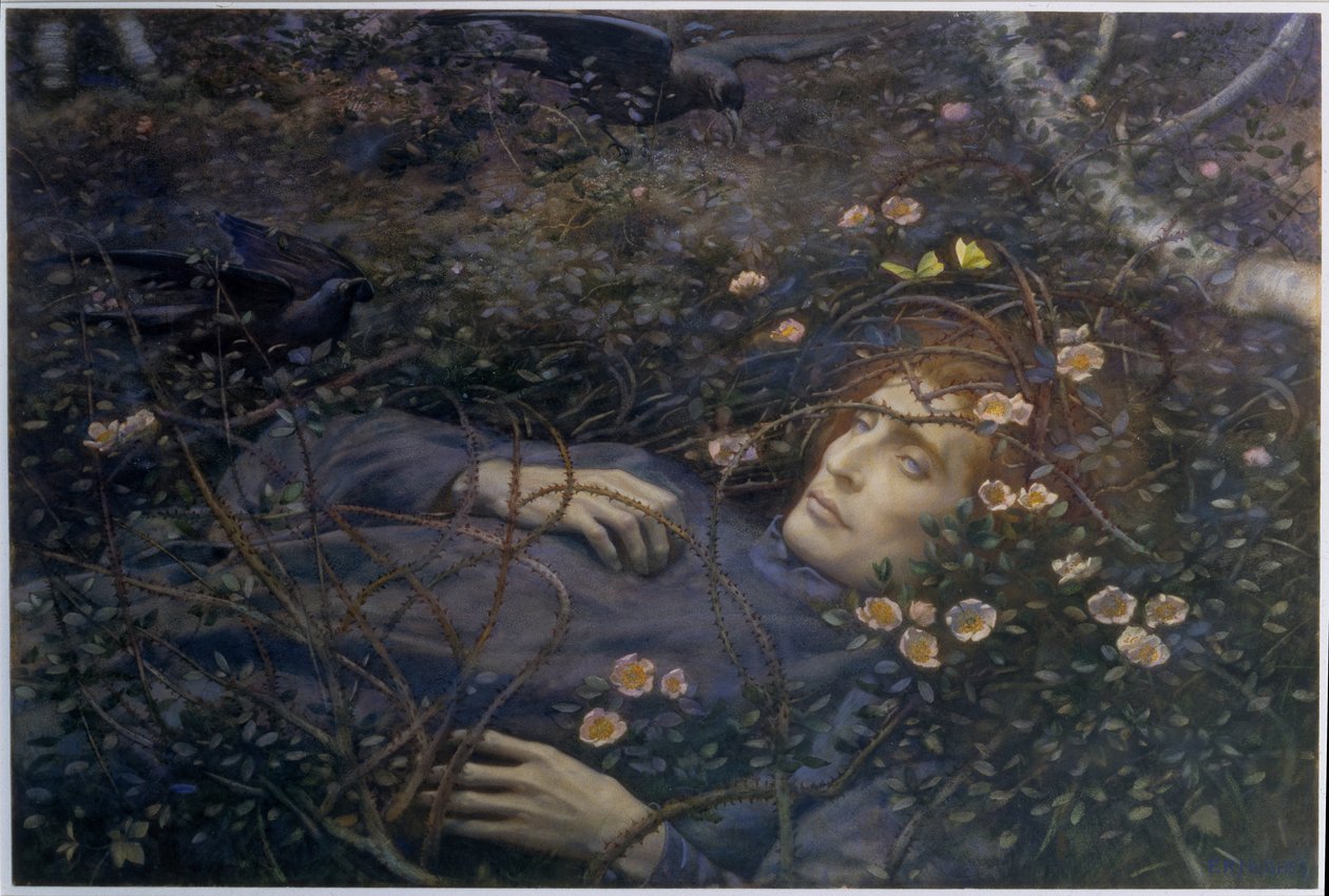 "Åh, hvad er det i hulen?" (akvarel på papir) af Edward Robert Hughes