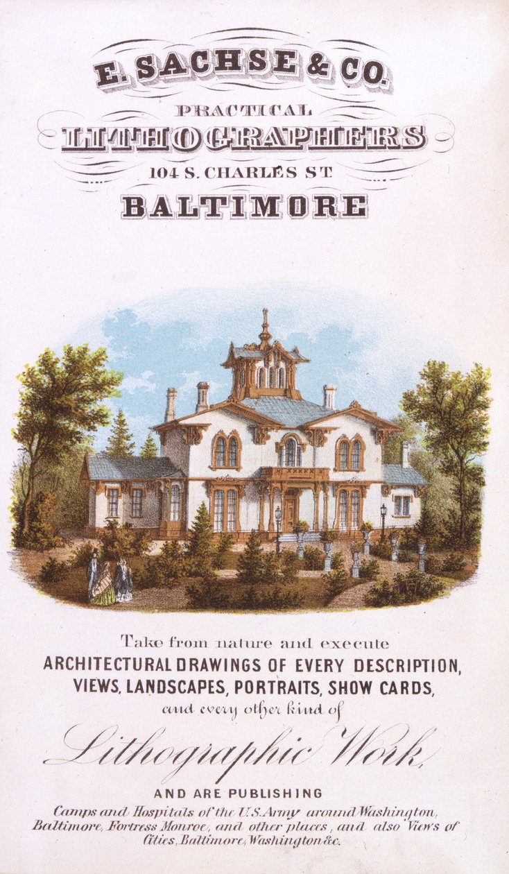 E. Sachse und Co., Practical Lithographers, 104 S. Charles St., Baltimore, (litografi [varekort]) af Edward Sachse