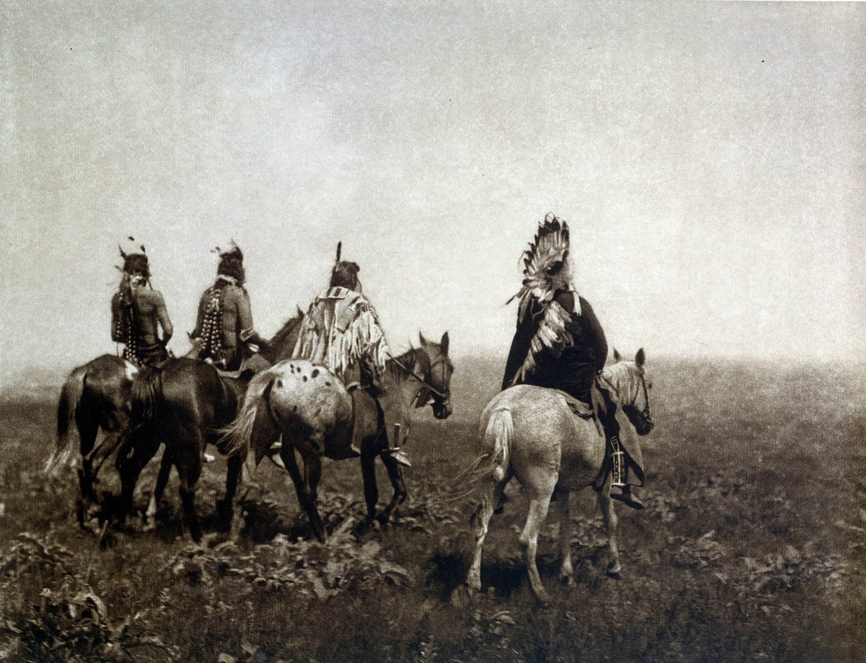 Indisk kriger (The Apsaroke) rider på sletten af Edward Sheriff Curtis