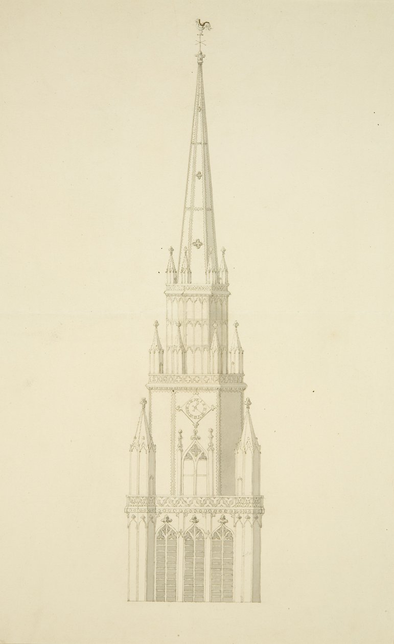 Projected Tower of St Mary Redcliffe (blyant og akvarel på papir) af Edward Shiercliffe