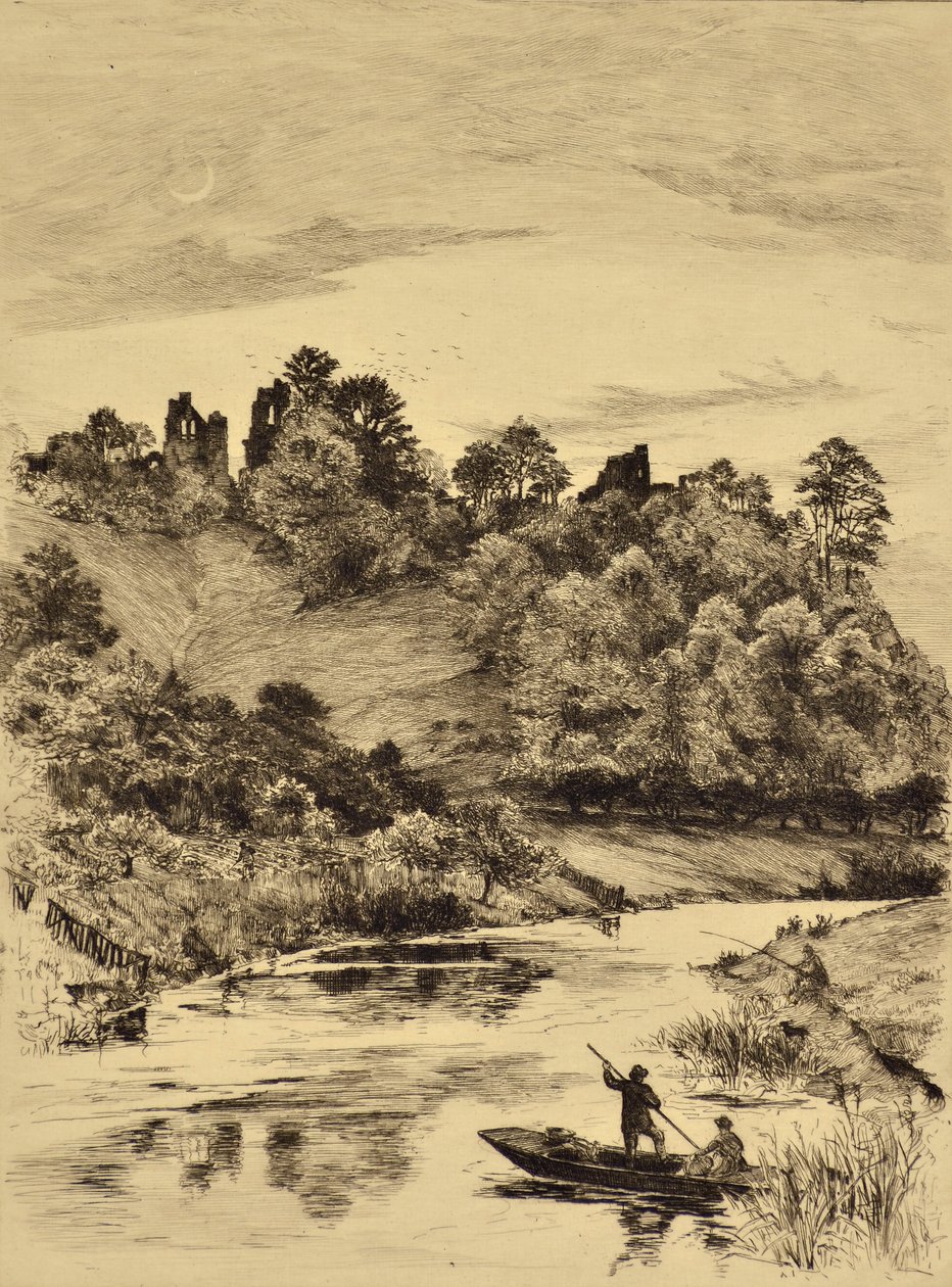 The Dove: Tutbury Castle, ca. 1880 (radering) af Edward Slocombe
