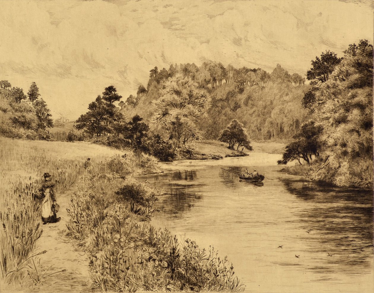The Wear: The Wear Near Durham, ca. 1880 (ætsning) af Edward Slocombe