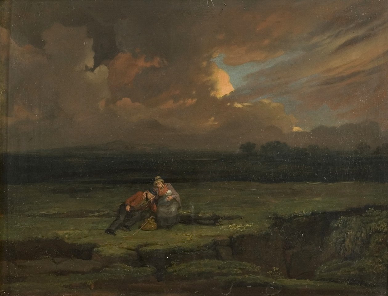 En soldat og hans kone og barn i et stormfuldt landskab af Edward Villiers Rippingille