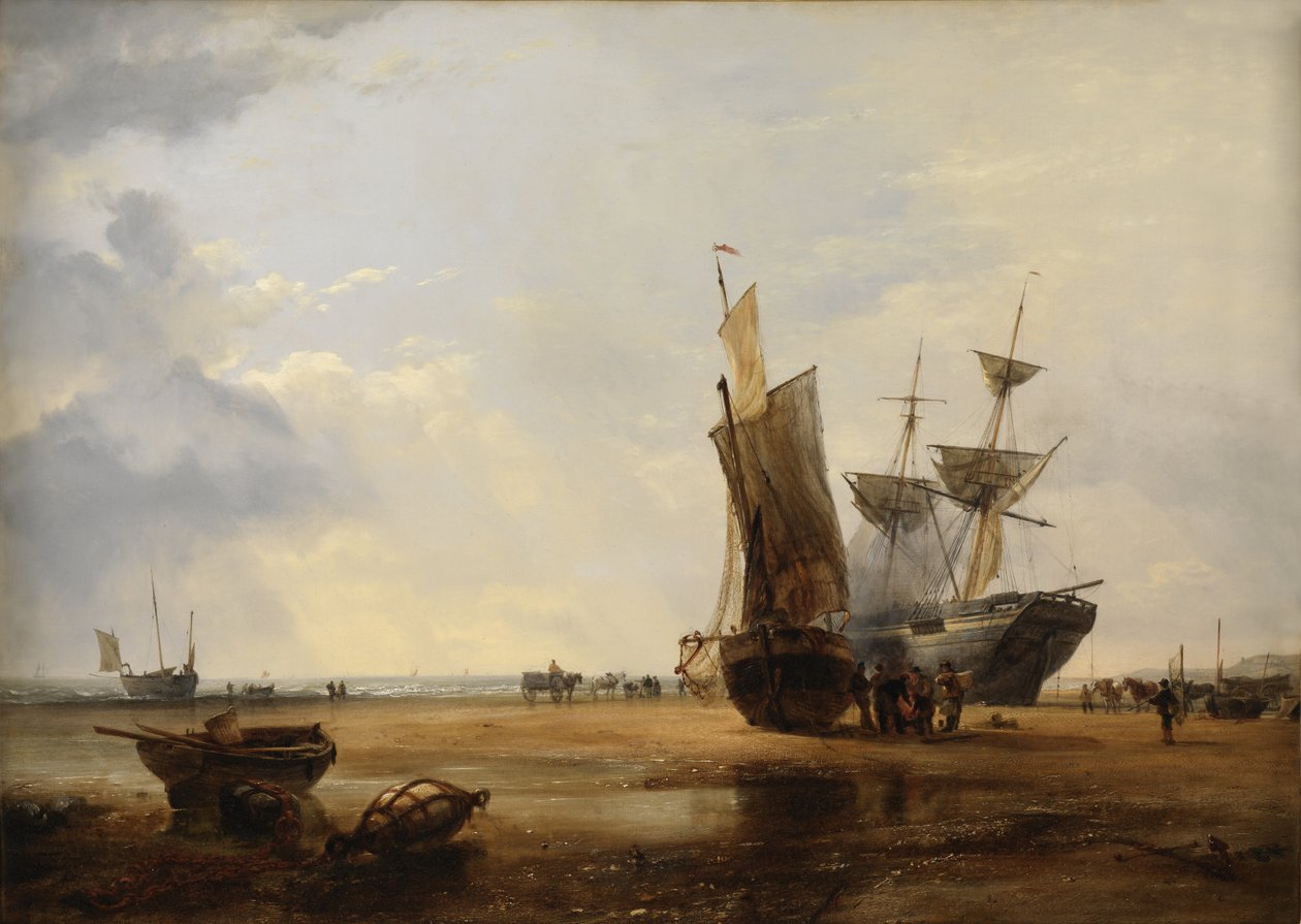 Brig on Sands: Vessels on the Sands at Hastings, 1836 af Edward William Cooke