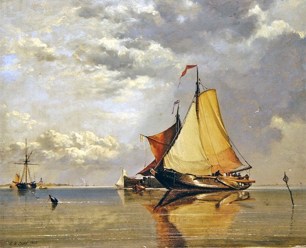 Hollandske både ud for Fort Lillo, Scheldemundingen af Edward William Cooke