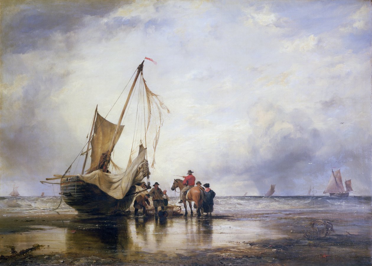 Hog Boat on the Sands, Brighton af Edward William Cooke