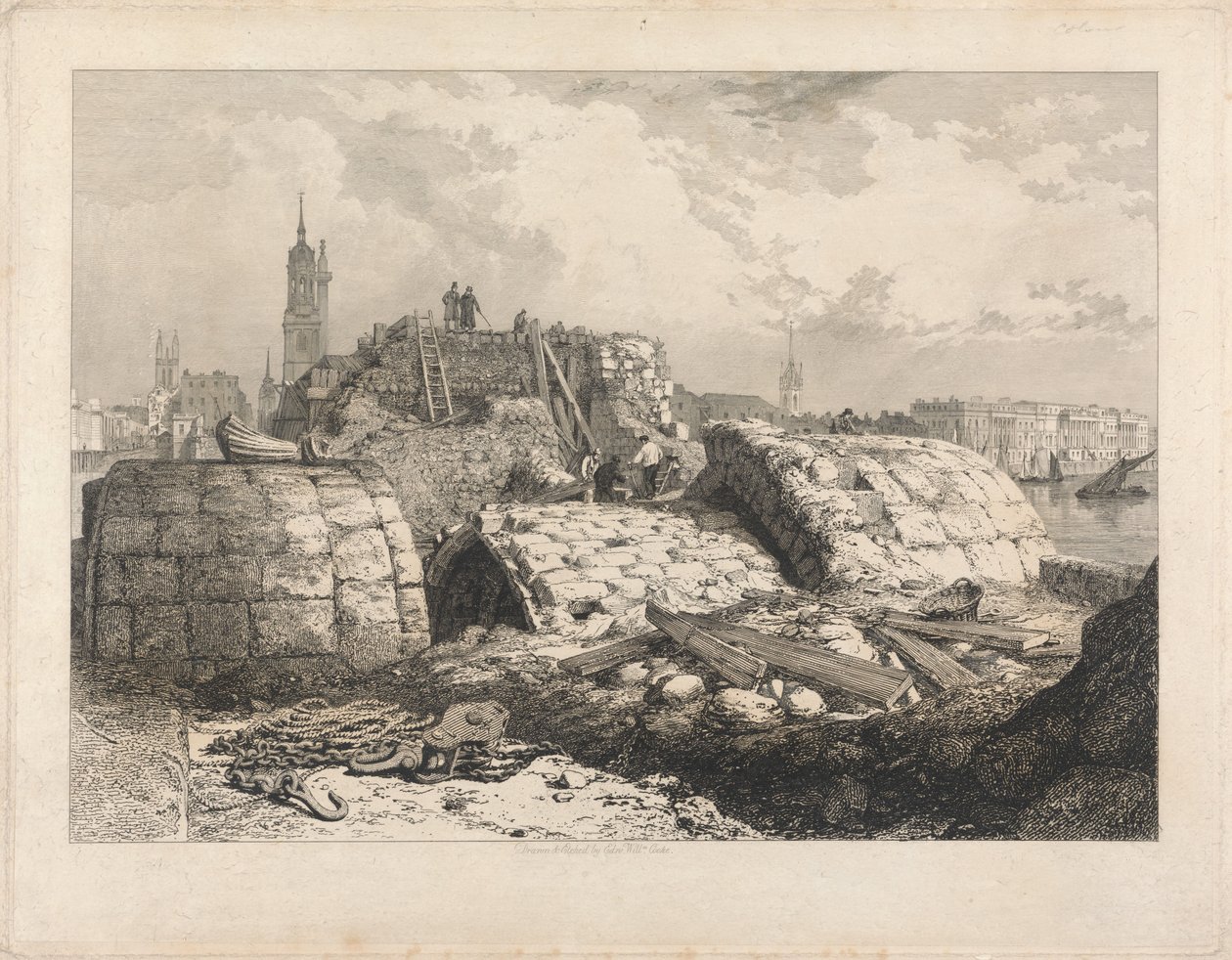 London Bridge - nedrivning af Edward William Cooke