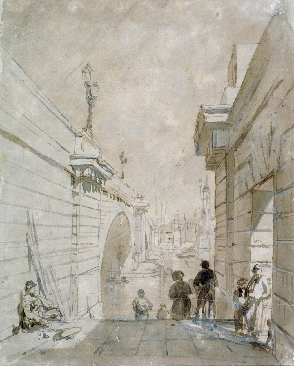 London Bridge ser mod nord fra den øverste trappeafsats nær Tooley Street, 1833 af Edward William Cooke