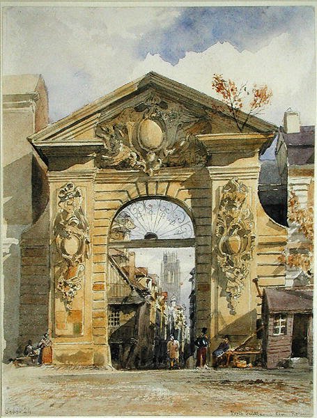 Porte Guillaume Leon, Rouen (akvarel på papir) af Edward William Cooke