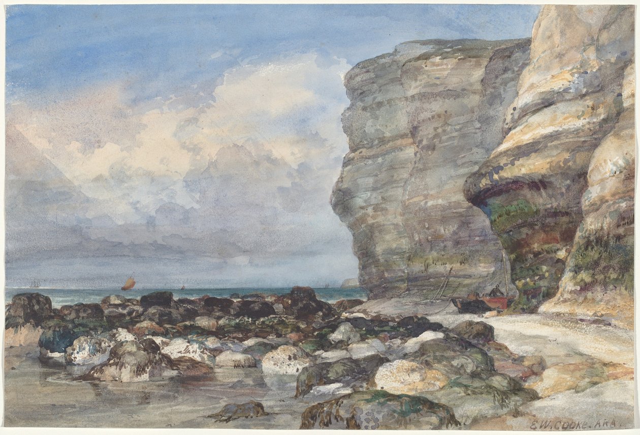 Den stenede strand og klipperne ved Fécamp af Edward William Cooke