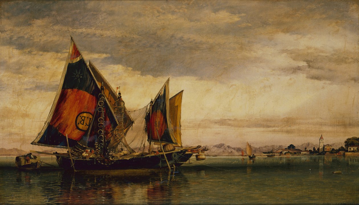 Den venetianske lagune med fiskerbåde af Edward William Cooke
