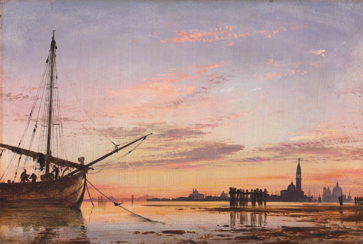 Udsigt over lagunen, Venedig, solnedgang, 1850 af Edward William Cooke