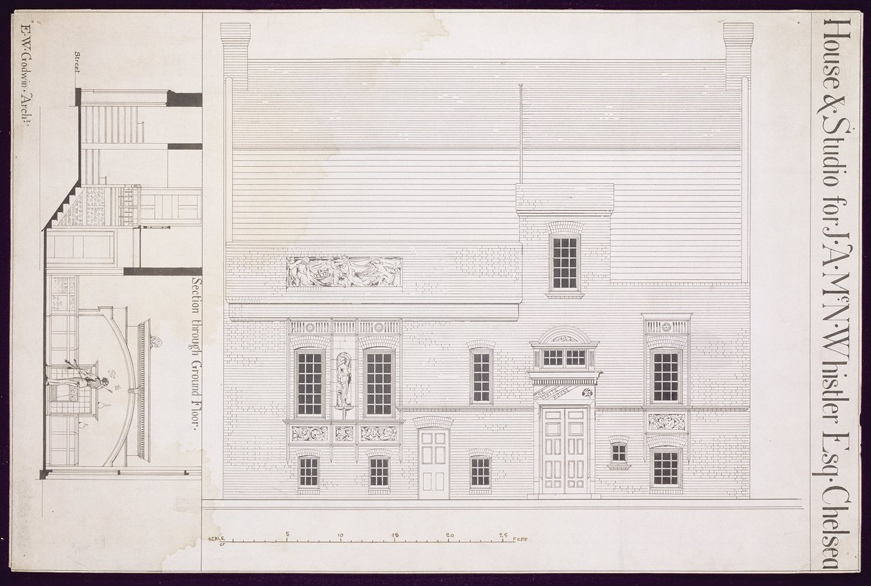 Design for House og Studio for J.A.M. Whistler Esq, Chelsea, ca. 1877-78 (se også 176477) af Edward William Godwin