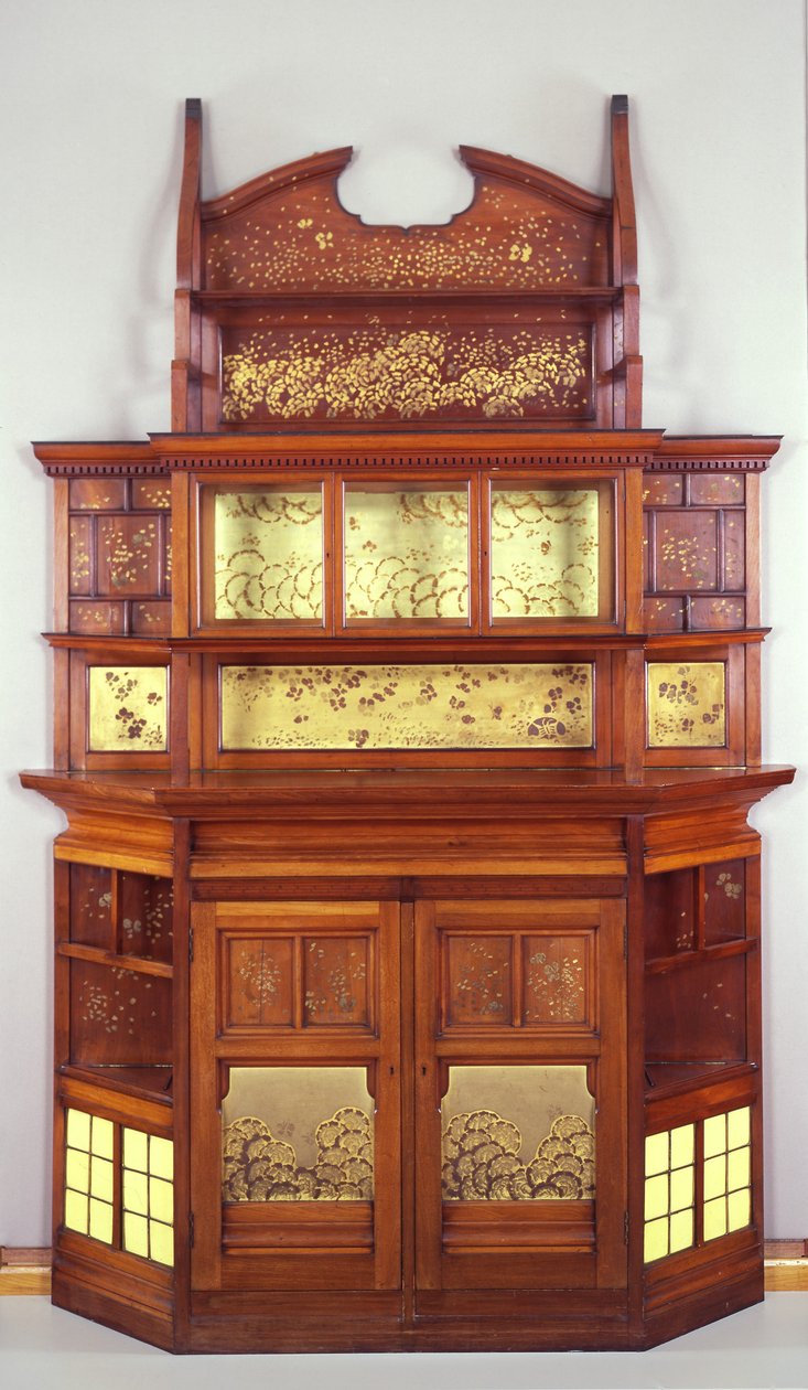 Harmony in Yellow and Gold: The Butterfly Cabinet, 1877-78 (olie på mahogni med gule fliser, messinglister og glas) af Edward William Godwin