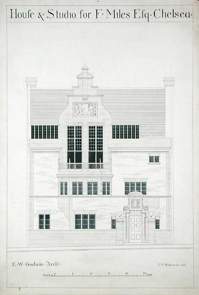 House and Studio for F. Miles Esq, Chelsea, indgraveret af C.P. Edwards (se også 176482-485) af Edward William after Godwin