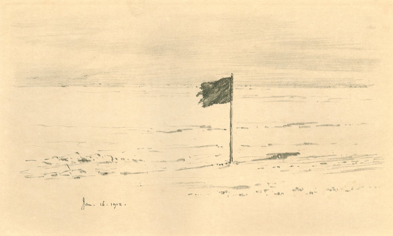 Black Flag Camp. - Amundsens sorte flag inden for nogle få kilometer fra Sydpolen, 1912, 1913 af Charles Edward Wilson