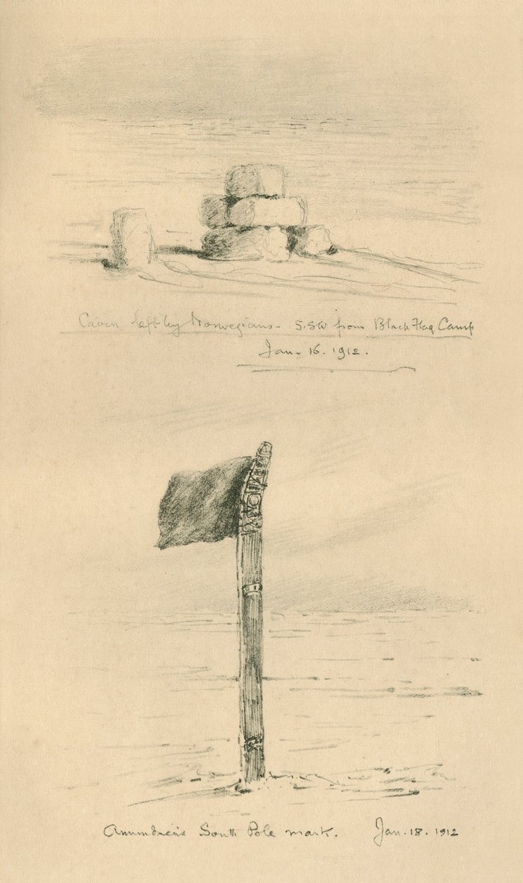 Cairn efterladt af nordmændene og Amundsens sydpolmark, januar 1912, 1913. af Charles Edward Wilson