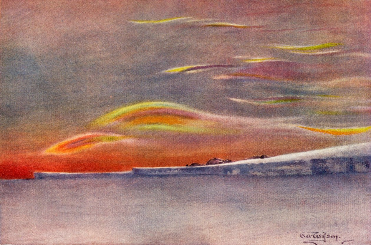 Iriserende skyer: Ser mod nord fra Cape Evans, 1911, 1913 af Charles Edward Wilson