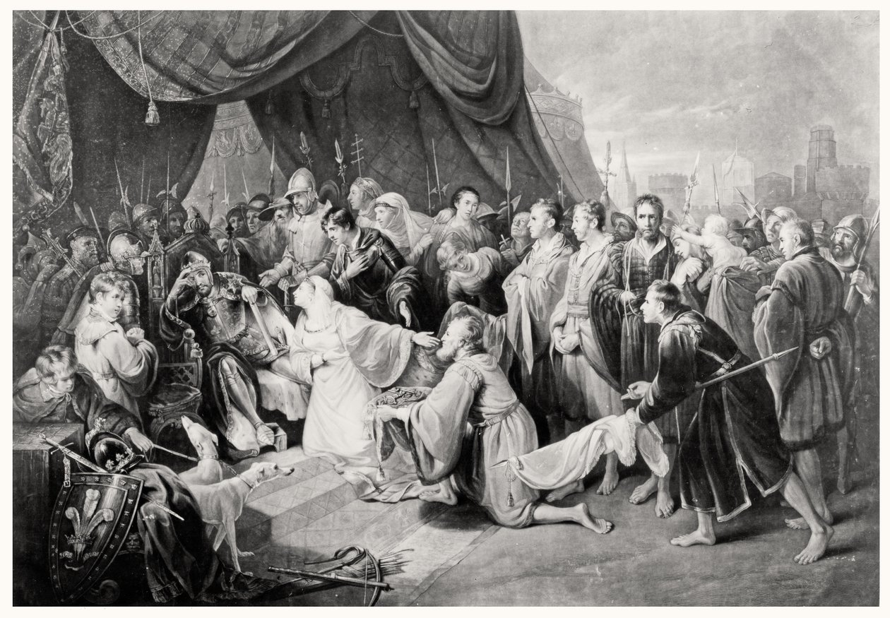 The Surrender of Calais, 4. august 1347, indgraveret af John Young af Edward after Bird