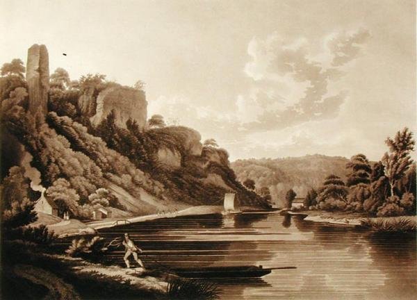 View of the New Weir on the River Wye, plade 11 fra Views of the River Wye, indgraveret af F. Jukes, 1800 (akvatint) af Edward (after) Dayes