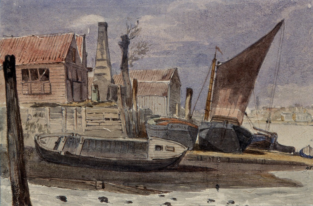 Battersea, flodbredden med både af Edward attr. to Bragg