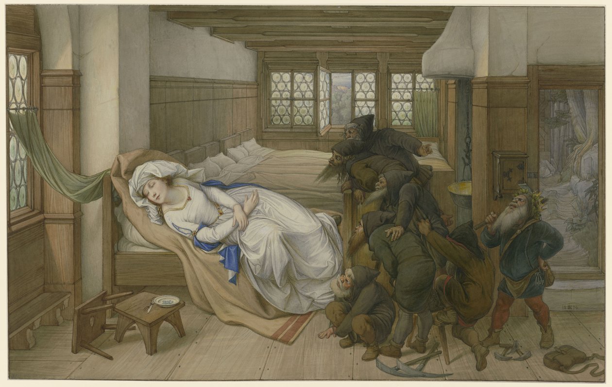 Dværgene finder Snehvide i søvn, 1874. af Edward von Steinle