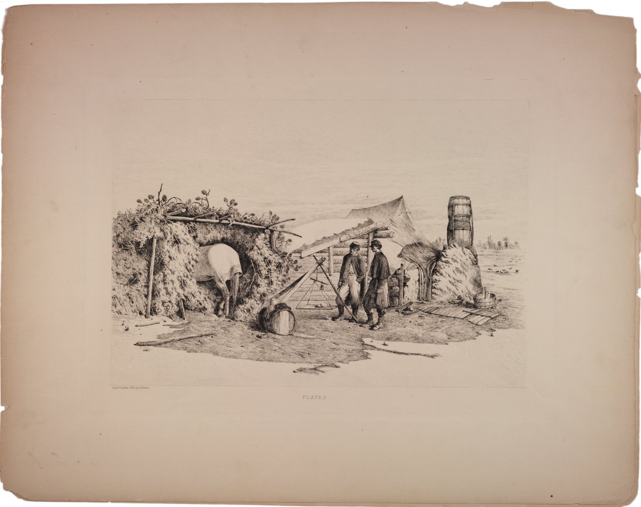 Kommissærkvarteret i vinterlejren, 1876 af Edwin Austin Forbes