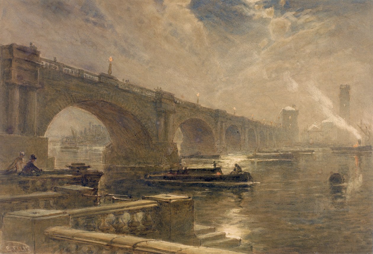 Waterloo Bridge (blyant og akvarel på papir) af Edwin Ellis