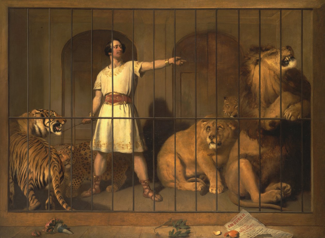 Portræt af Mr. Van Amburgh, som han optrådte med sine dyr på London Theatres af Edwin Landseer