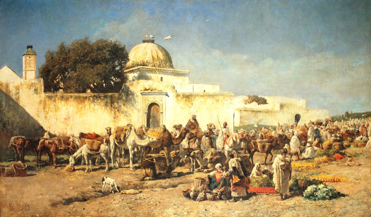 Markedsscene i Mogador, 1881 af Edwin Lord Weeks