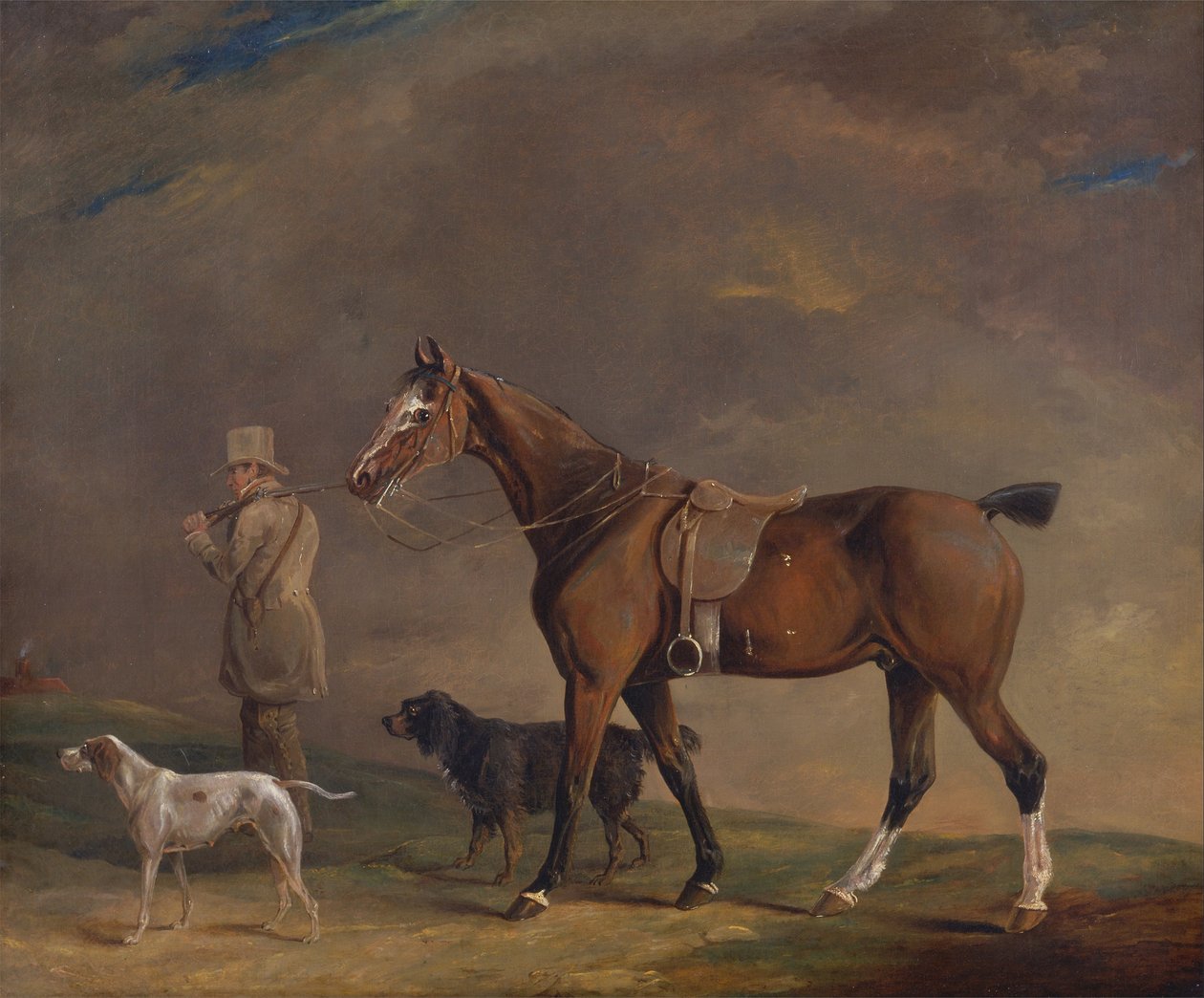 En sportsmand med skydepony og pistolhunde af Edwin W. Cooper