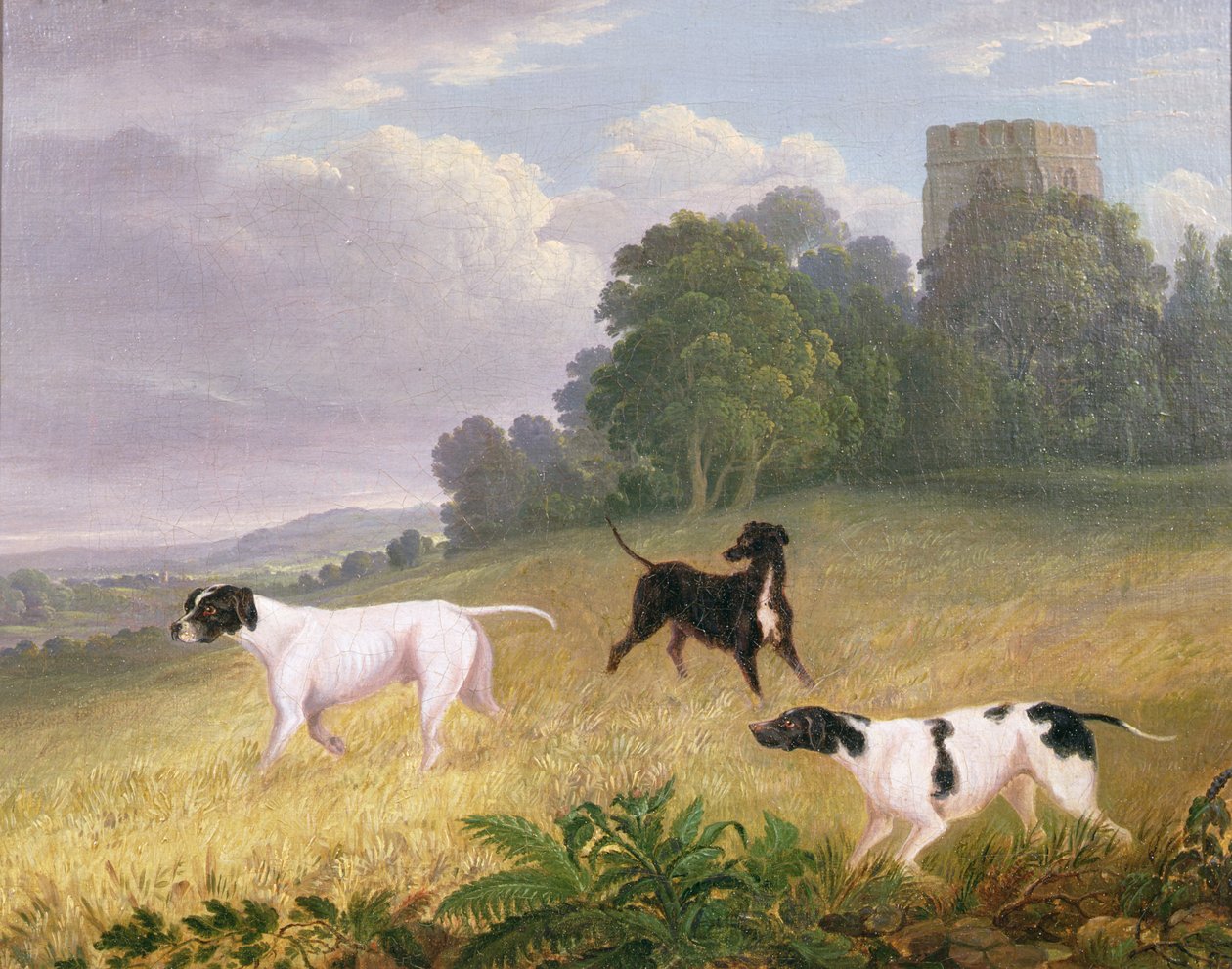 Pegepinde i et landskab (olie på lærred) af Edwin (attr. to) Cooper