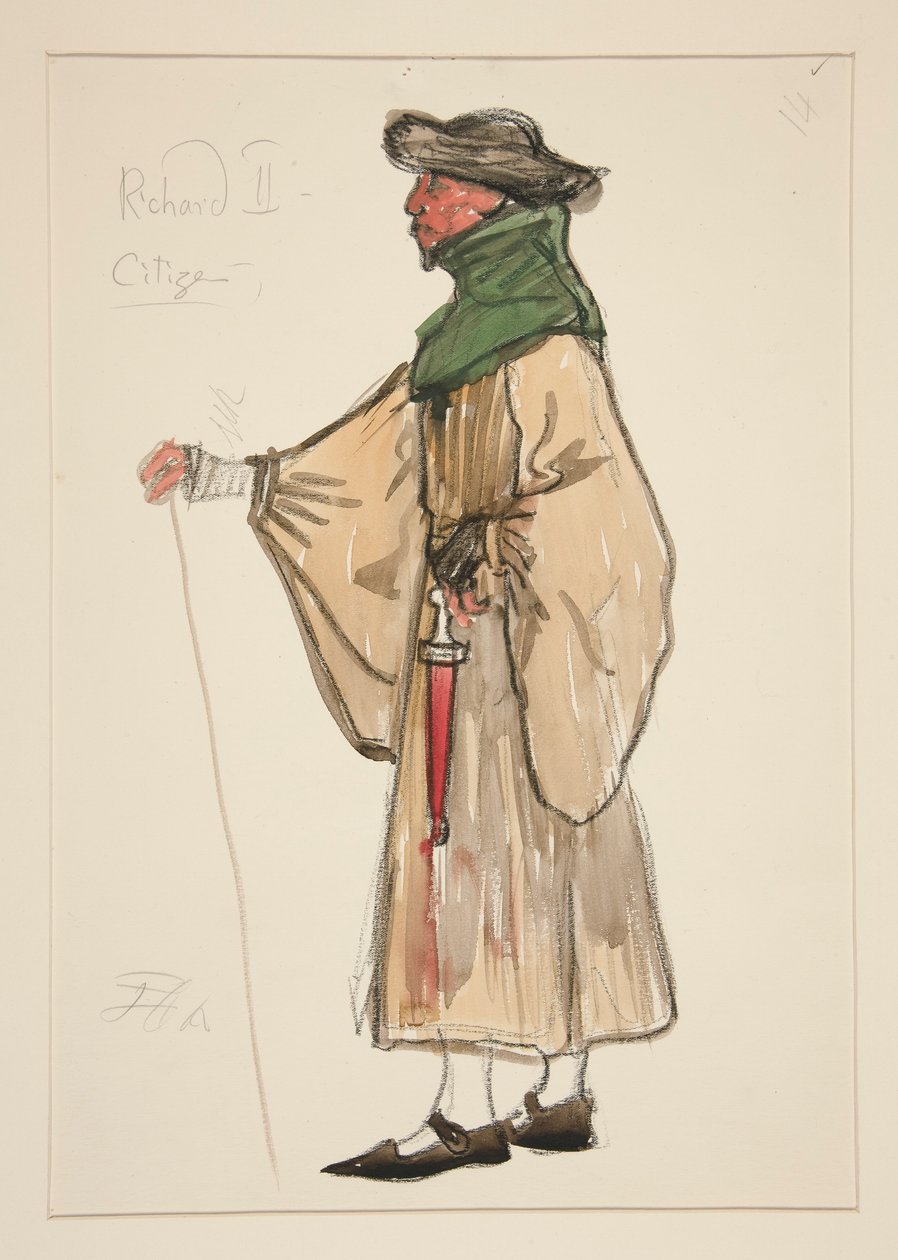 En borger, kostumeskitse til Henry Irving af Edwin Austin Abbey
