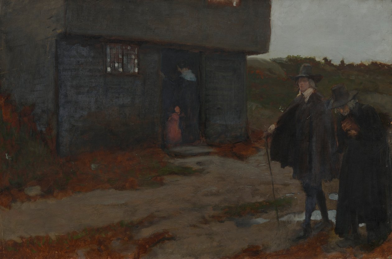 At the Cottage Door (17th Century New England Scene) af Edwin Austin Abbey