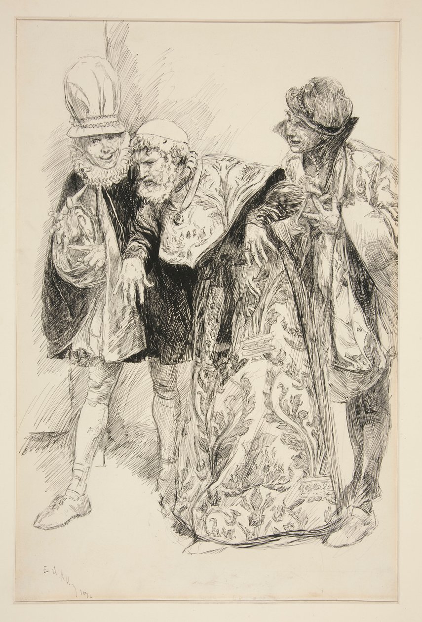 Baptista-protester, illustration til akt I, Scene i, Taming of the Shrew af Edwin Austin Abbey