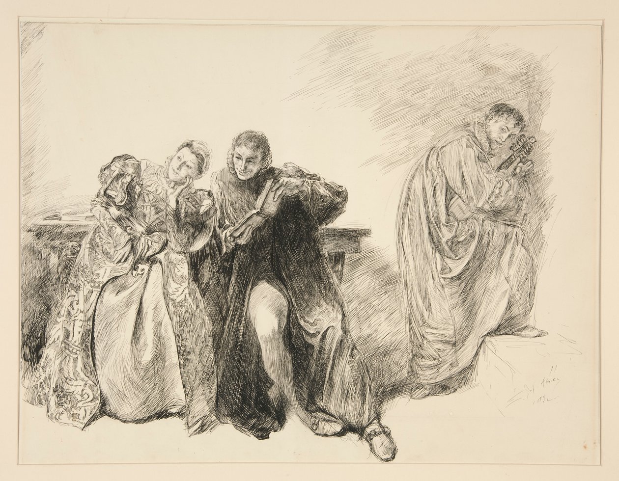 Bianca og Lucentio, fra Act III, Scene I, Taming of the Shrew af Edwin Austin Abbey