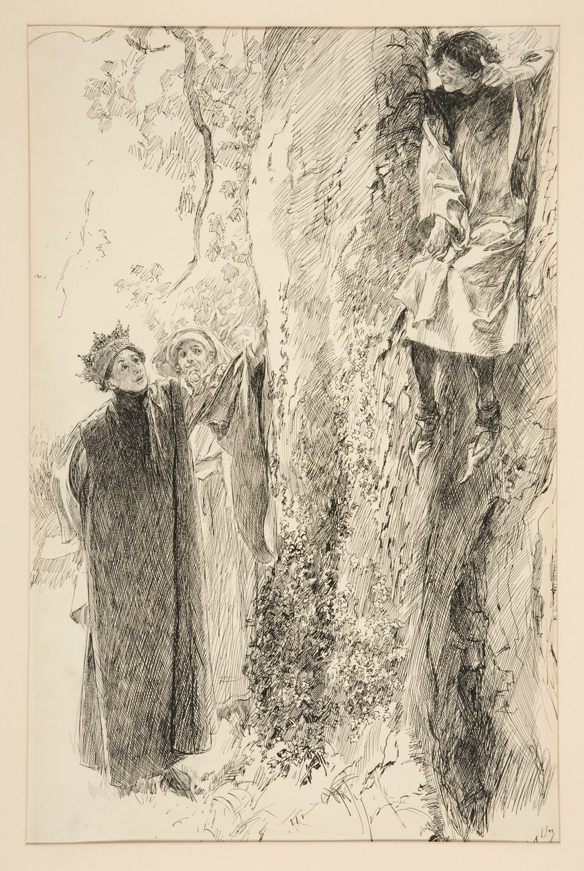 Biron og kongen, fra akt IV, scene III, kærlighed af Edwin Austin Abbey