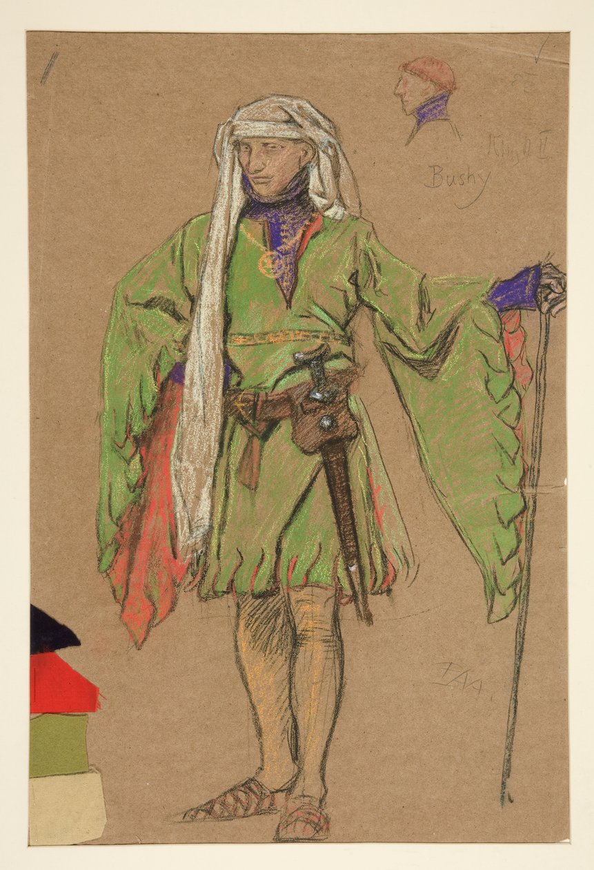 Busket, kostumeskitse til kong Richard II af Edwin Austin Abbey