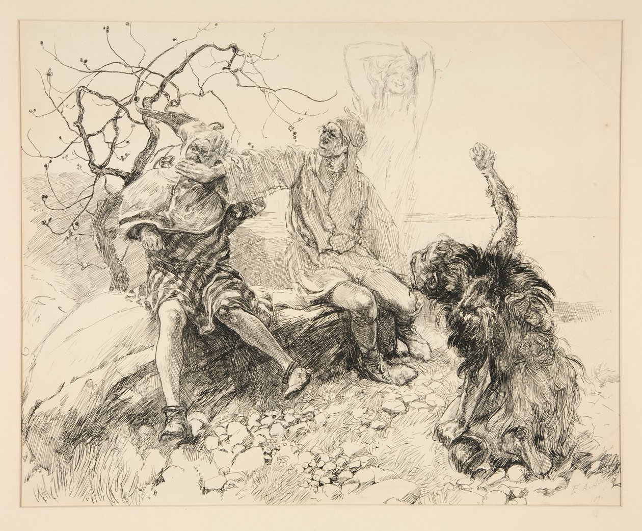 Caliban, Stephano og Trinculo (Ariel usynlig), illustration til akt II, Scene ii, Stormen af Edwin Austin Abbey