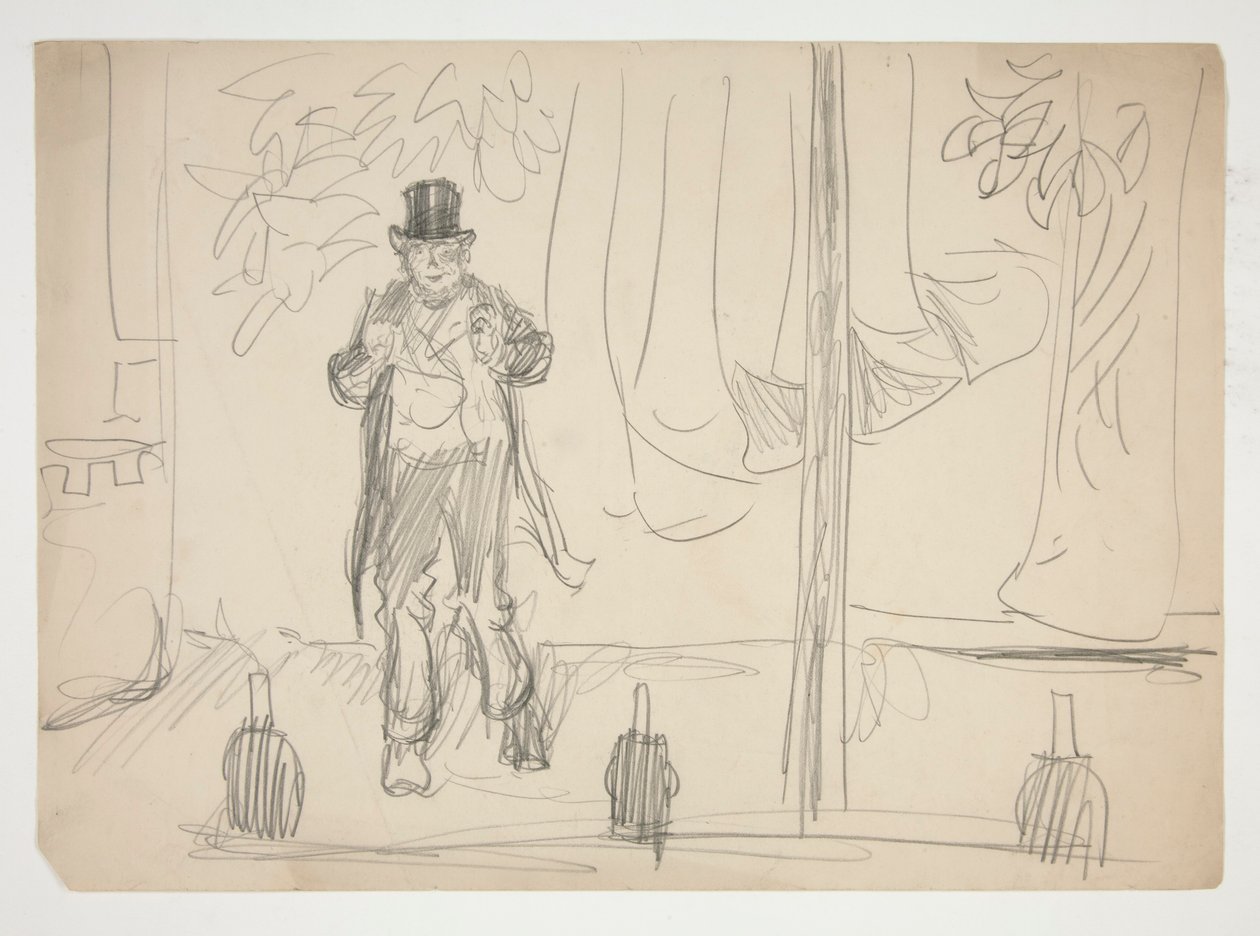 Tegnefilm af en skuespiller på scenen(?) - uidentificeret illustration af Edwin Austin Abbey