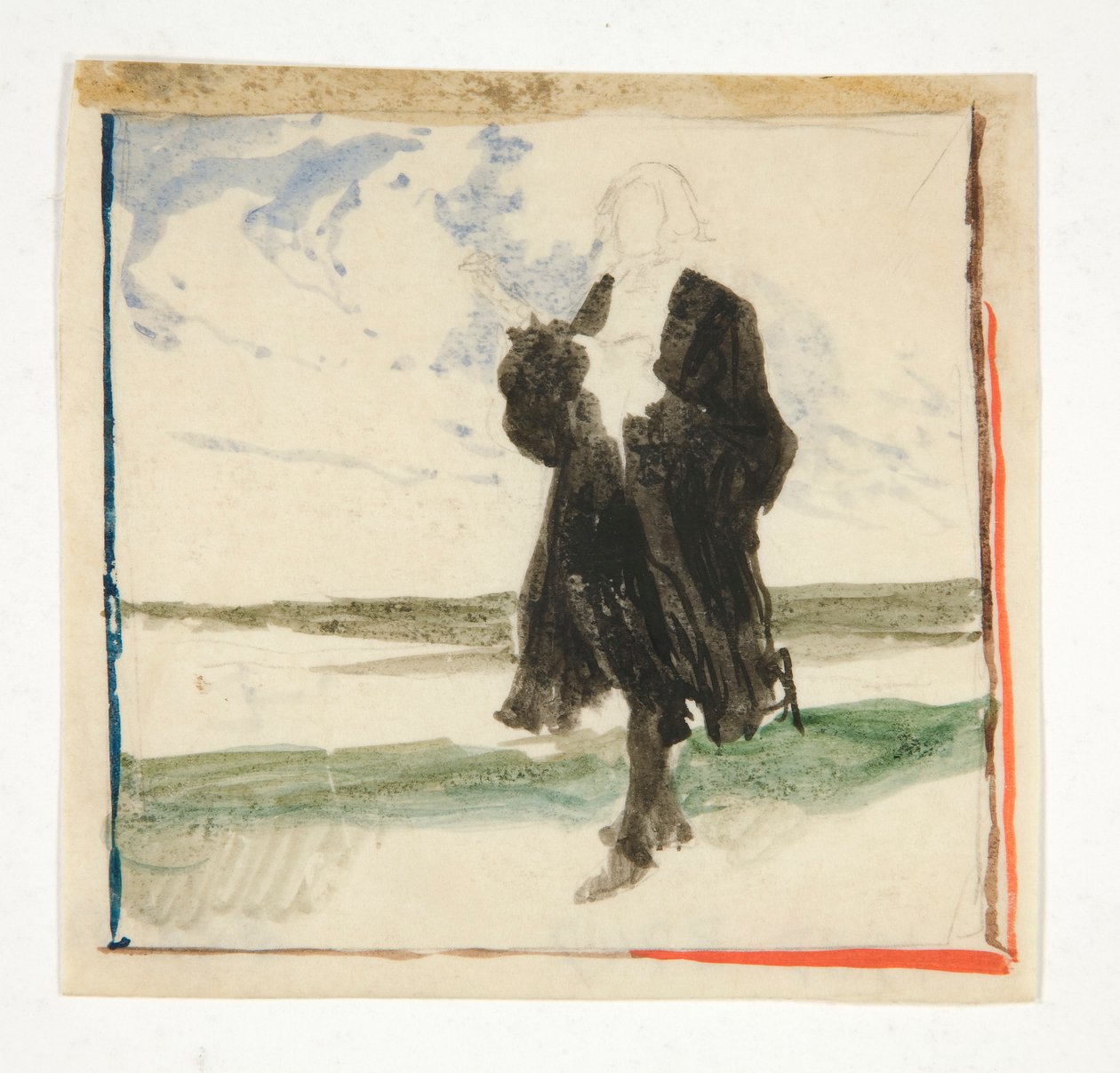 Kappemand i landskab - uidentificeret illustration af Edwin Austin Abbey