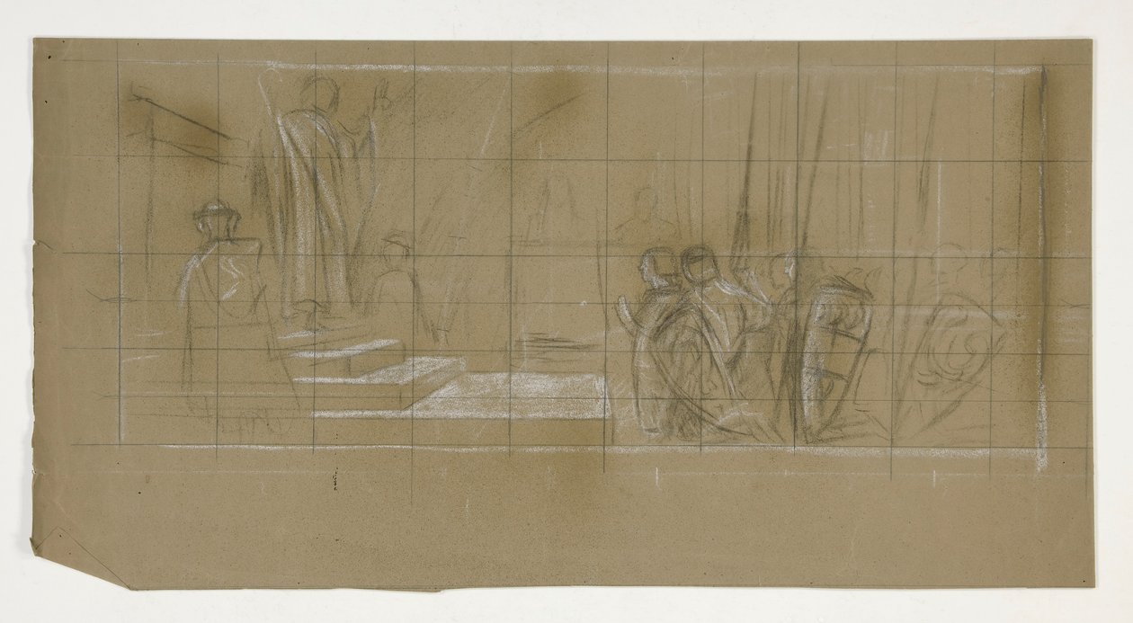 Kompositionsstudie til The Departure, fra The Quest of the Holy Grail (en serie på femten malerier til Boston Public Library, afsluttet i 1901) af Edwin Austin Abbey
