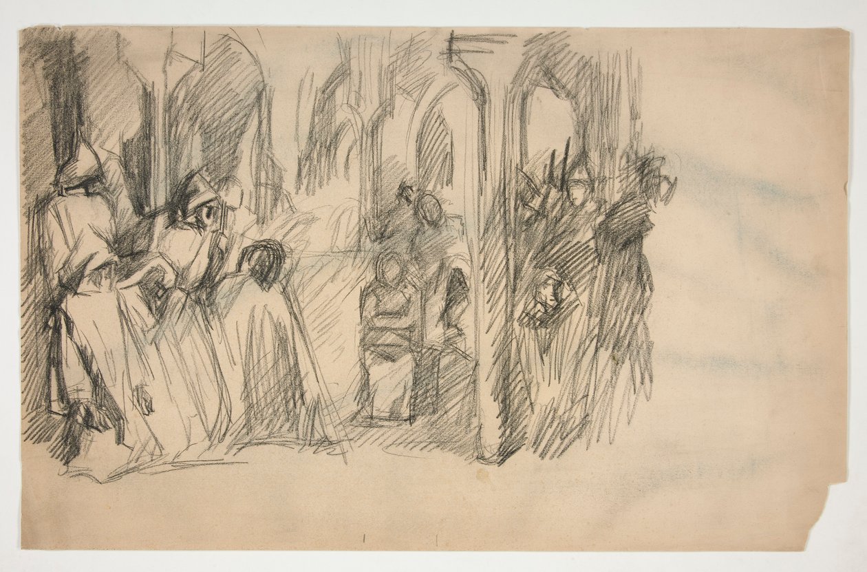 Kompositionsstudie til vægmaleriserien The Quest of the Holy Grail på Boston Public Library af Edwin Austin Abbey
