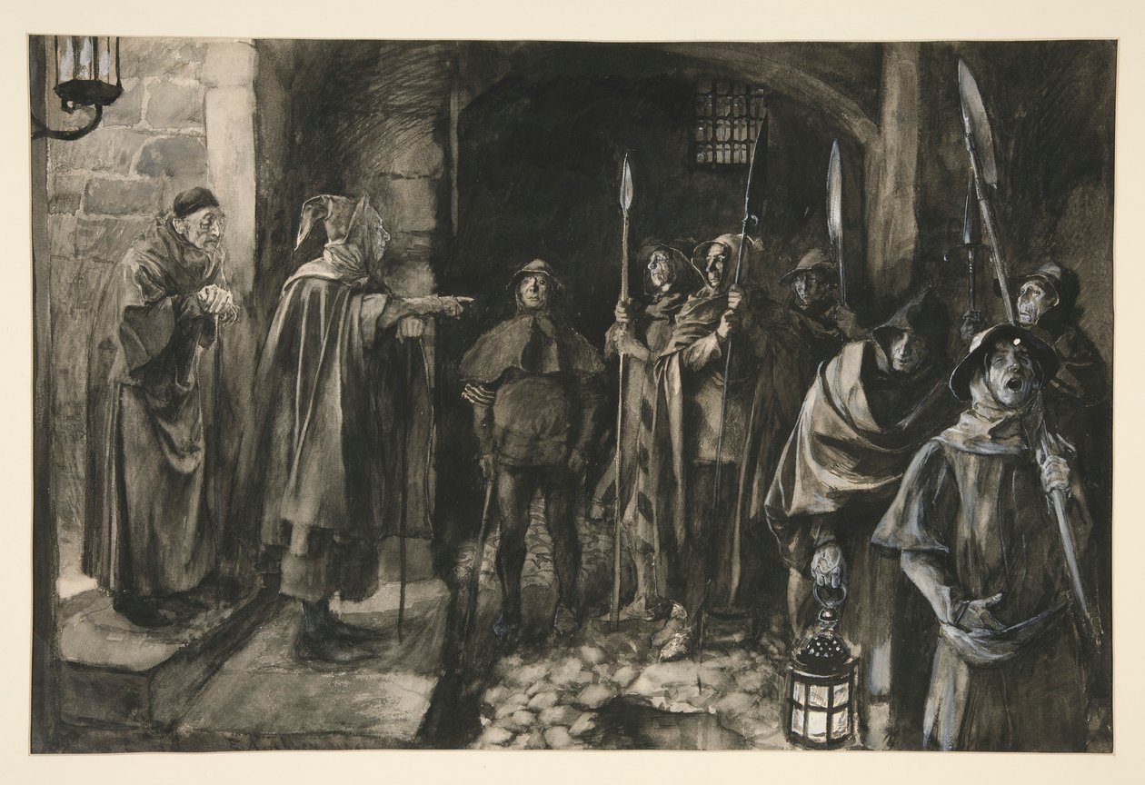 Dogberry og hans kammerater med et ur - Act III, Scene III, Much Ado About Nothing af Edwin Austin Abbey