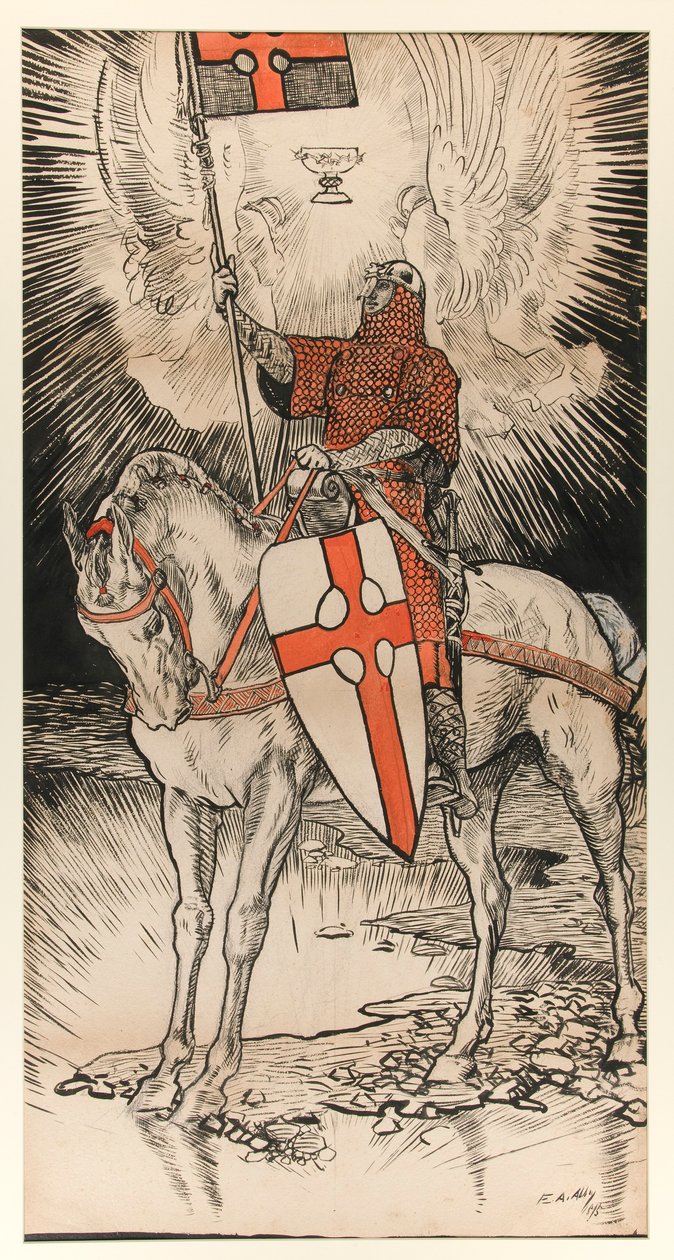 Tegning til plakaten, der offentliggør udstillingen til og udgivelsen af Abbeybogen af Edwin Austin Abbey