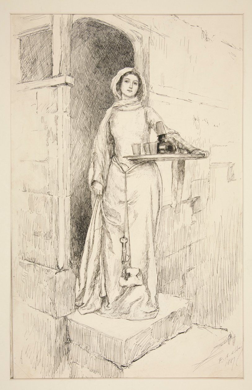 Gå ind på Mistress Anne Page med vin - Akt I, Scene I, Merry Wives of Windsor af Edwin Austin Abbey