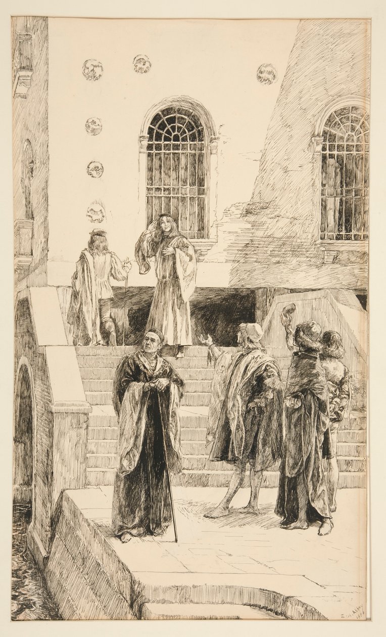 Exuent Salarino og Salanio, fra 1. akt, Scene i, Købmand af Venedig af Edwin Austin Abbey